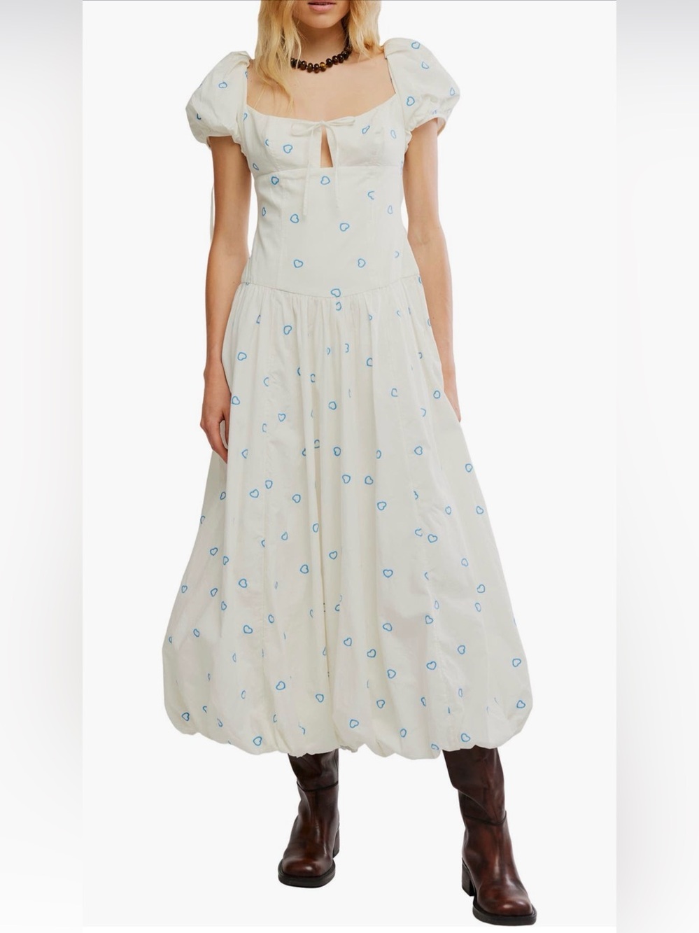 Free People Bali Sprinkled Heart Puff
Sleeve Cotton Maxi
Dress Sz 4 NWT